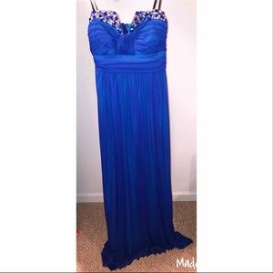 Long blue sequined formal dress